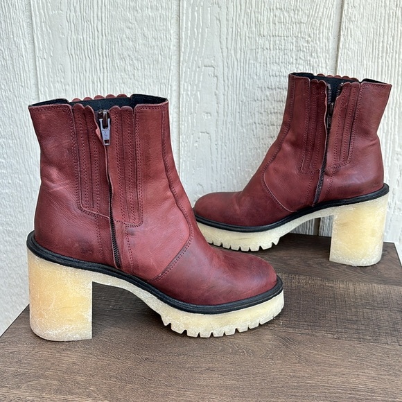 Free People James Leather Chelsea Boot cherry chocolate platform heel boots 37.5 - Picture 11 of 16